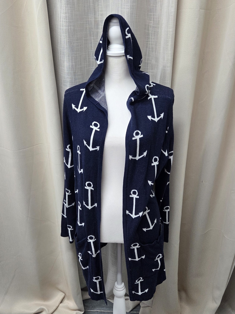 Belldini Anchor Hooded Cardigan 2XL Nauticalcore Coastal Grandma Yacht Club